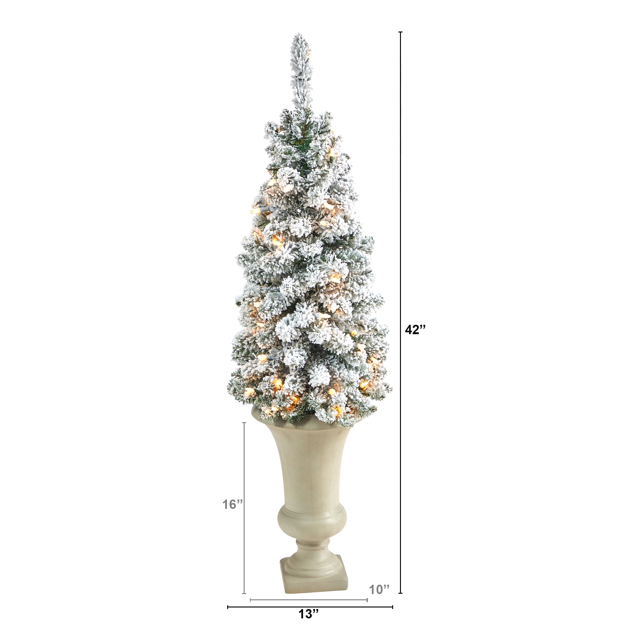 3.5' Flocked Pencil Artificial Christmas Tree w/ 50 Clear Lights & 132 Bendable