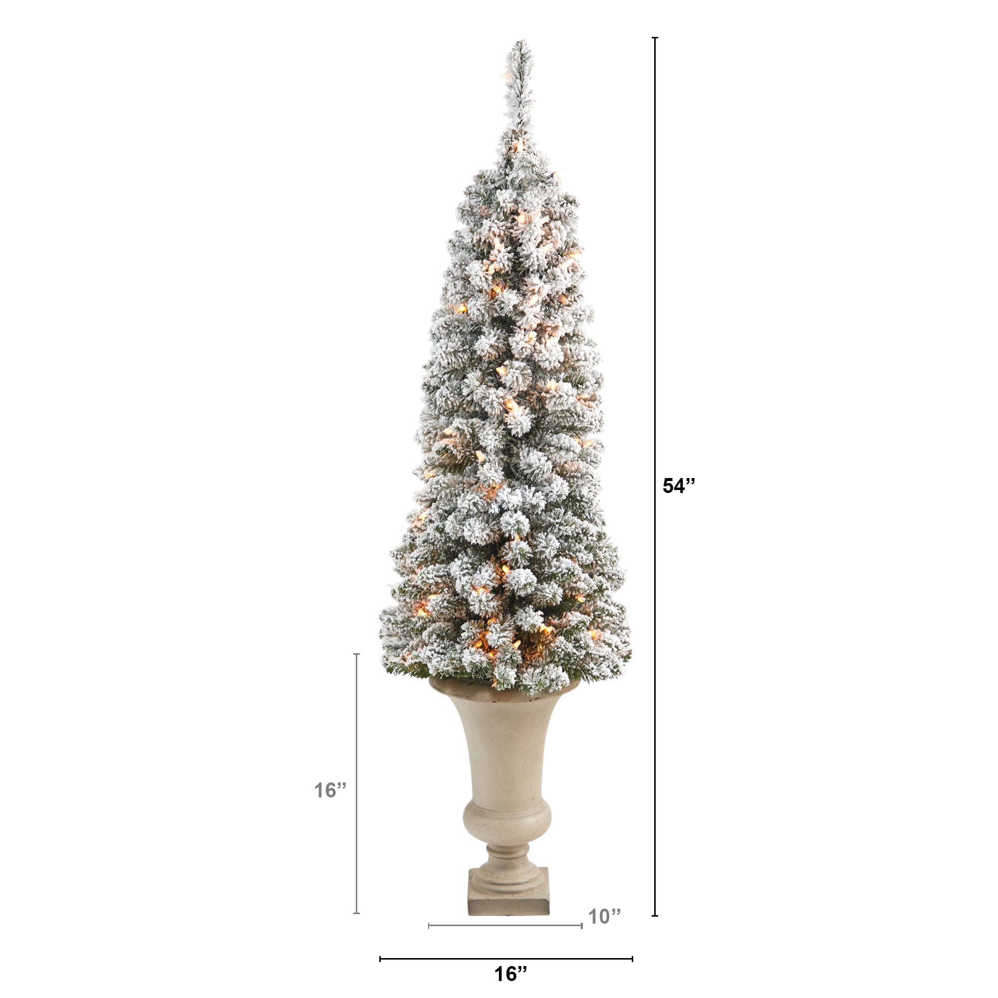 4.5' Flocked Pencil Artificial Christmas Tree w/ 100 Clear Lights & 216 Bendable