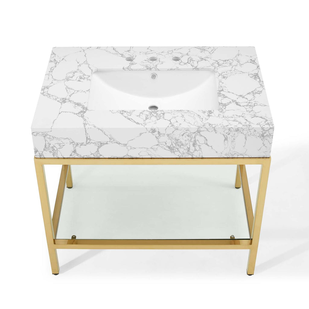 Kingsley 36" Gold Stainless Steel Bathroom Vanity by Modway