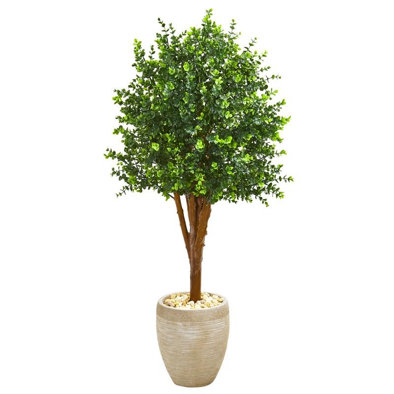 4.5' Eucalyptus Artificial Tree in Sandstone Planter UV Resistant