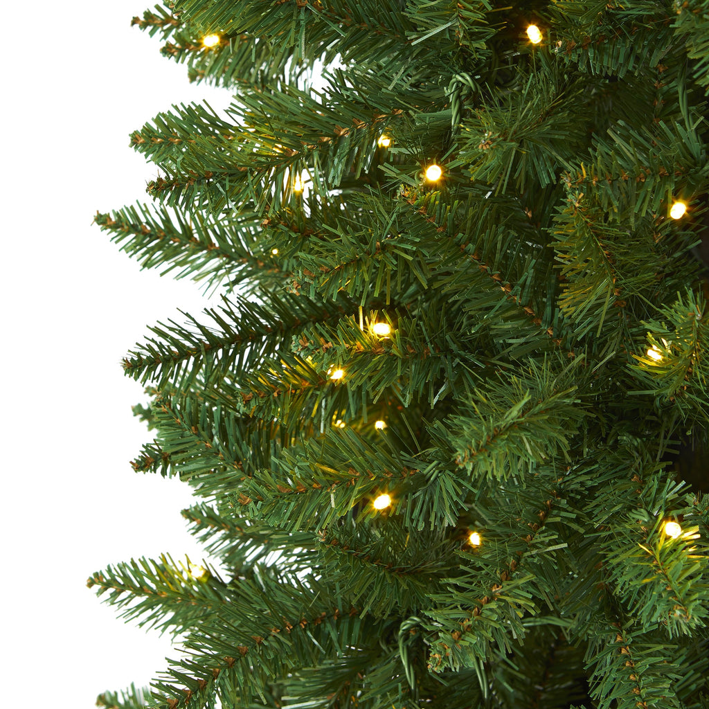 7' Slim Green Mountain Pine Artificial Christmas Tree with 300 Clear LED Lights