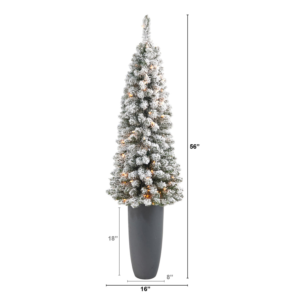 56' Flocked Pencil Artificial Christmas Tree w/ 100 Clear Lights & 216 Bendable