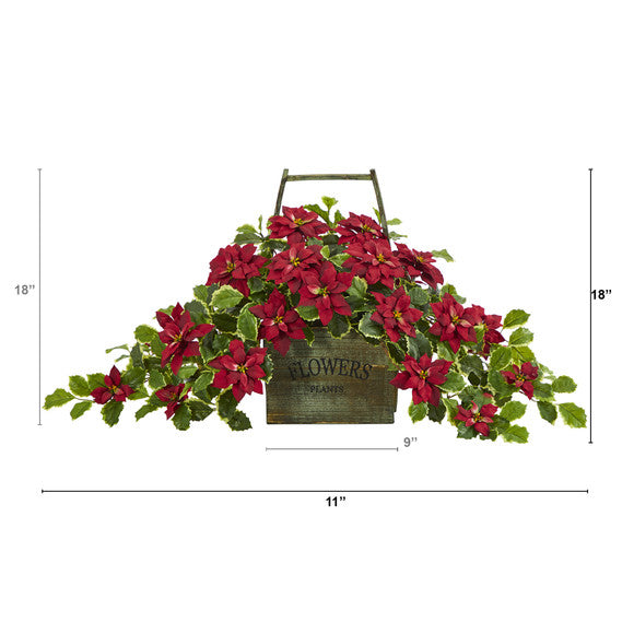 18" Poinsettia and Variegated Holly Artificial Plant