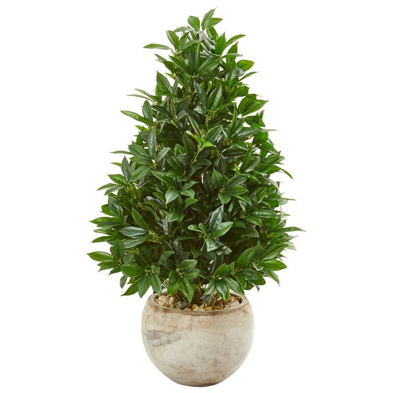 38"  Bay Leaf Cone Topiary Artificial Tree in Bowl Planter UV Resistant