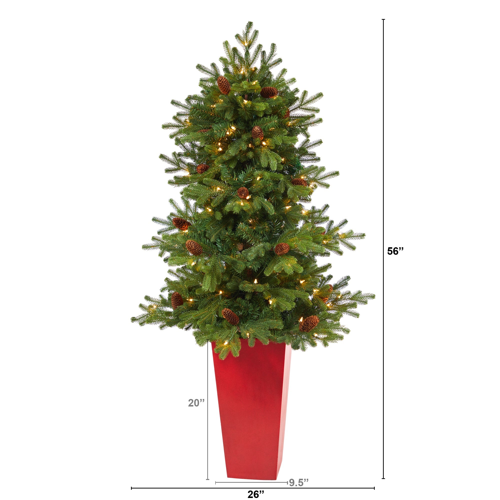 56' Yukon Mountain Fir Artificial Christmas Tree w/ 100 Clear Lights, Pine Cones
