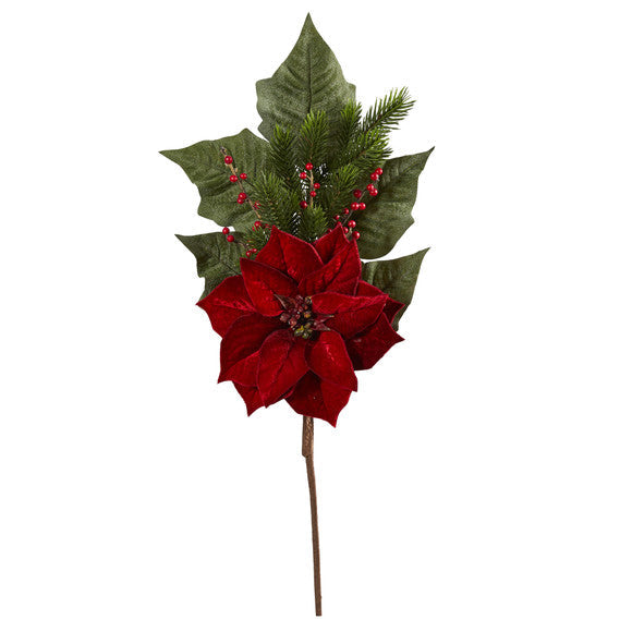 31" Poinsettia, Berries and Pine Artificial Flower Bundle (Set of 3)