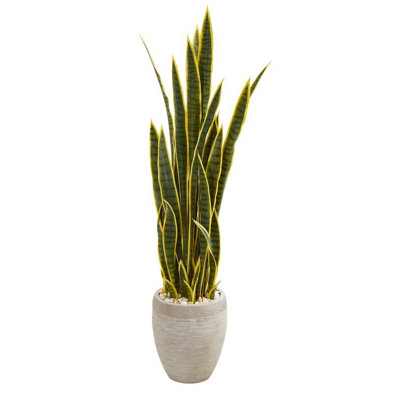 52"  Sansevieria Artificial Plant in Sand Colored Planter