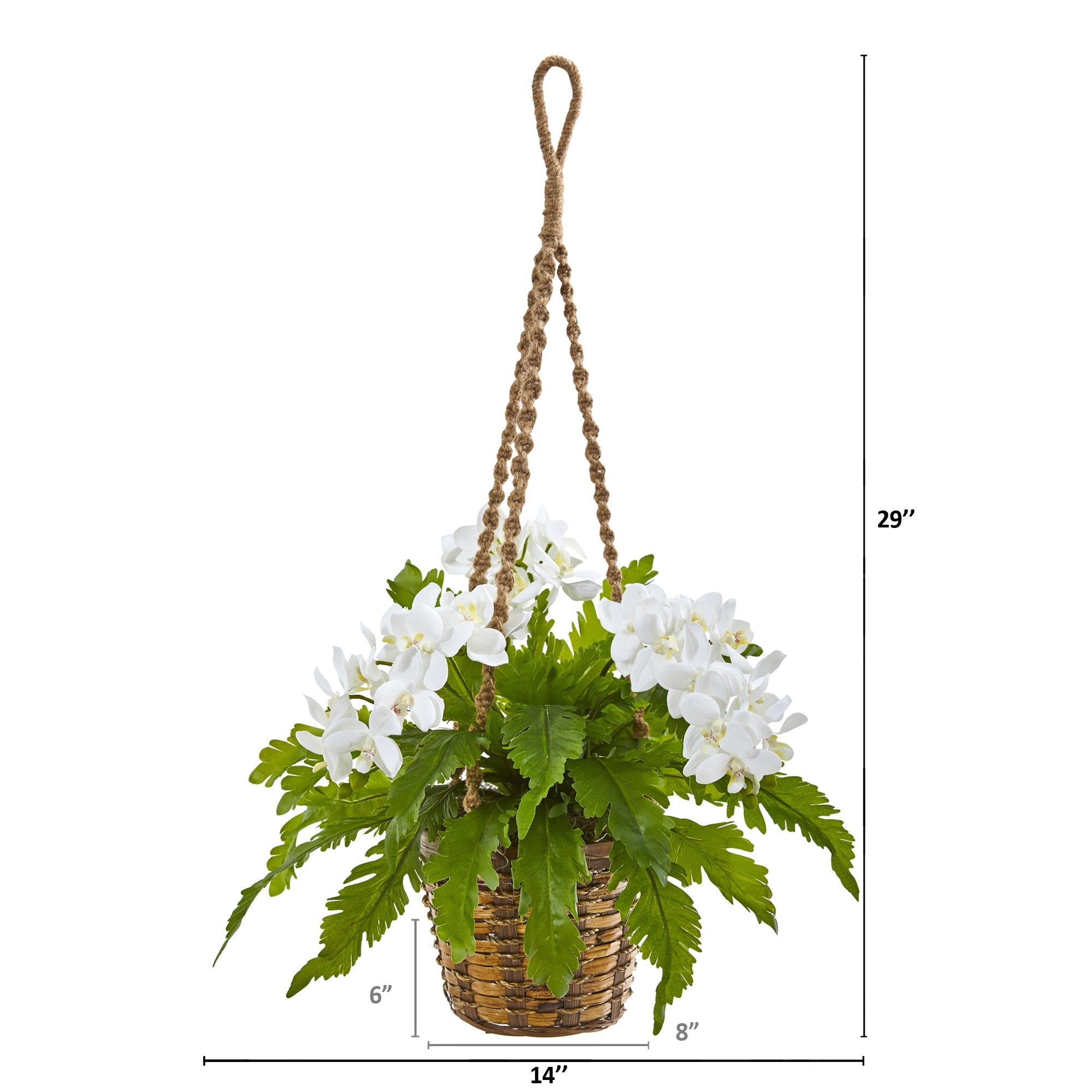 29" Phalaenopsis Orchid and Fern Artificial Plant in Hanging Basket