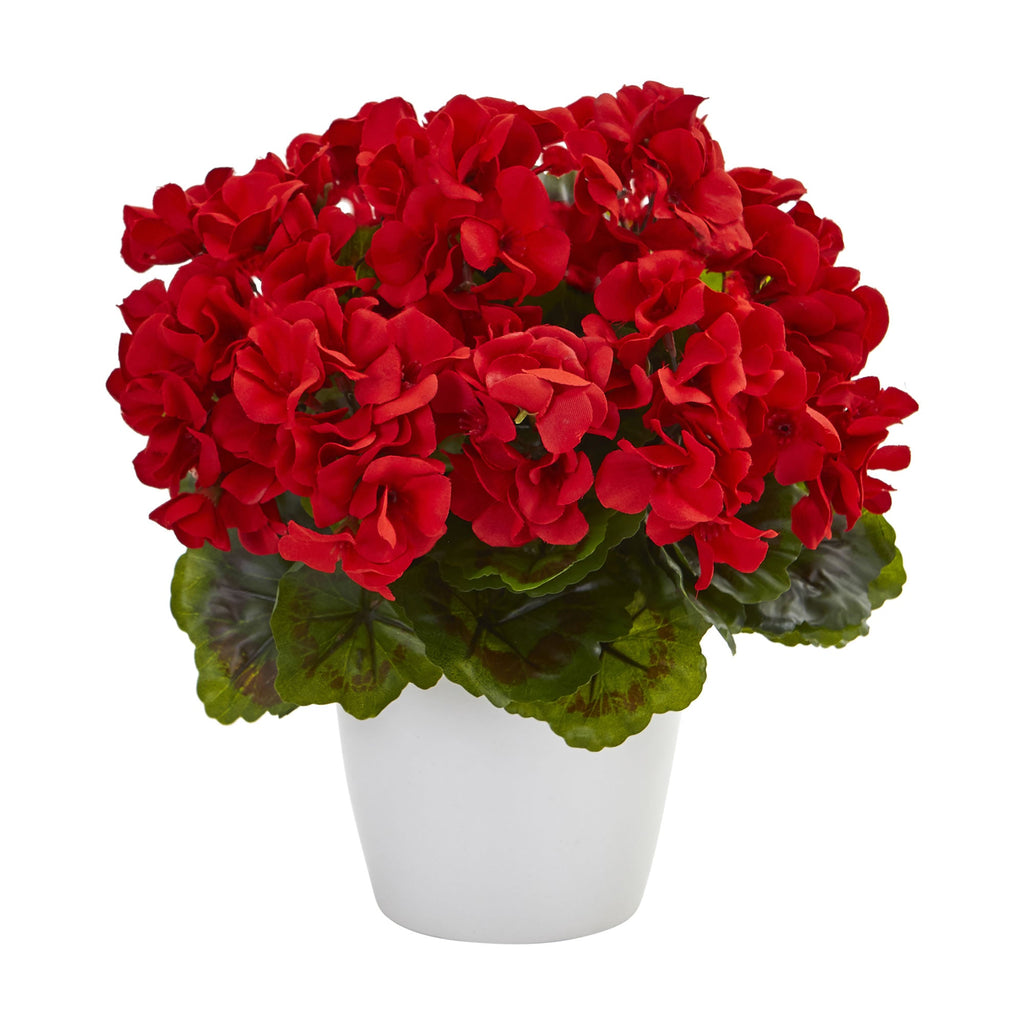Geranium Artificial Plant In Ceramic Vase Uv Resistant Indoor/Outdoor (Set Of 2)