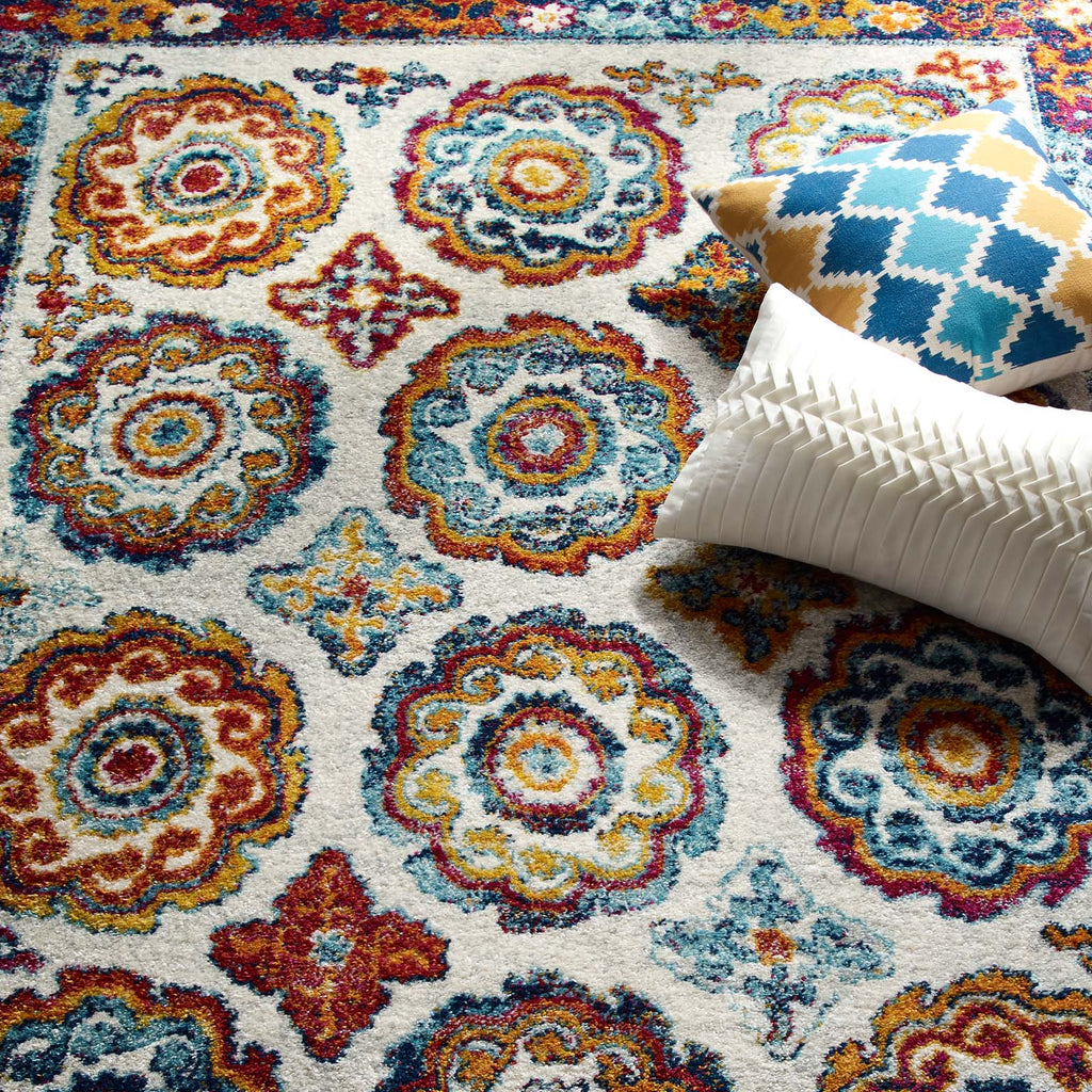 Entourage Odile Distressed Floral Moroccan Trellis 5x8 Area Rug by Modway