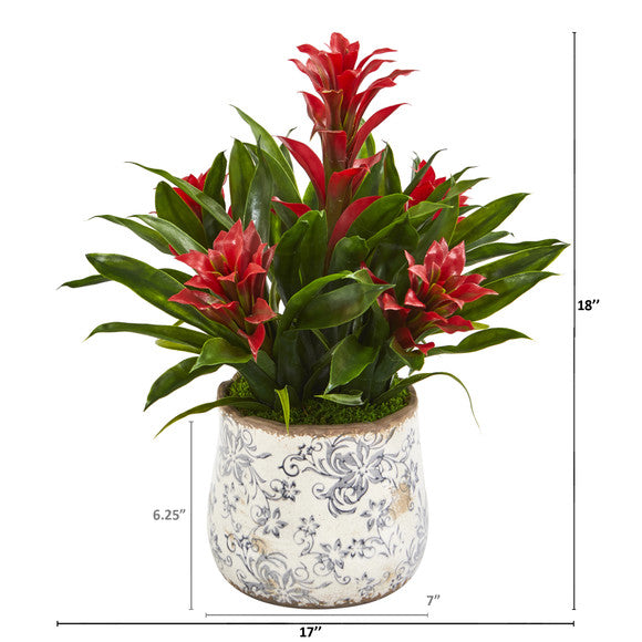 18" Bromeliad Artificial Plant in Floral Vase
