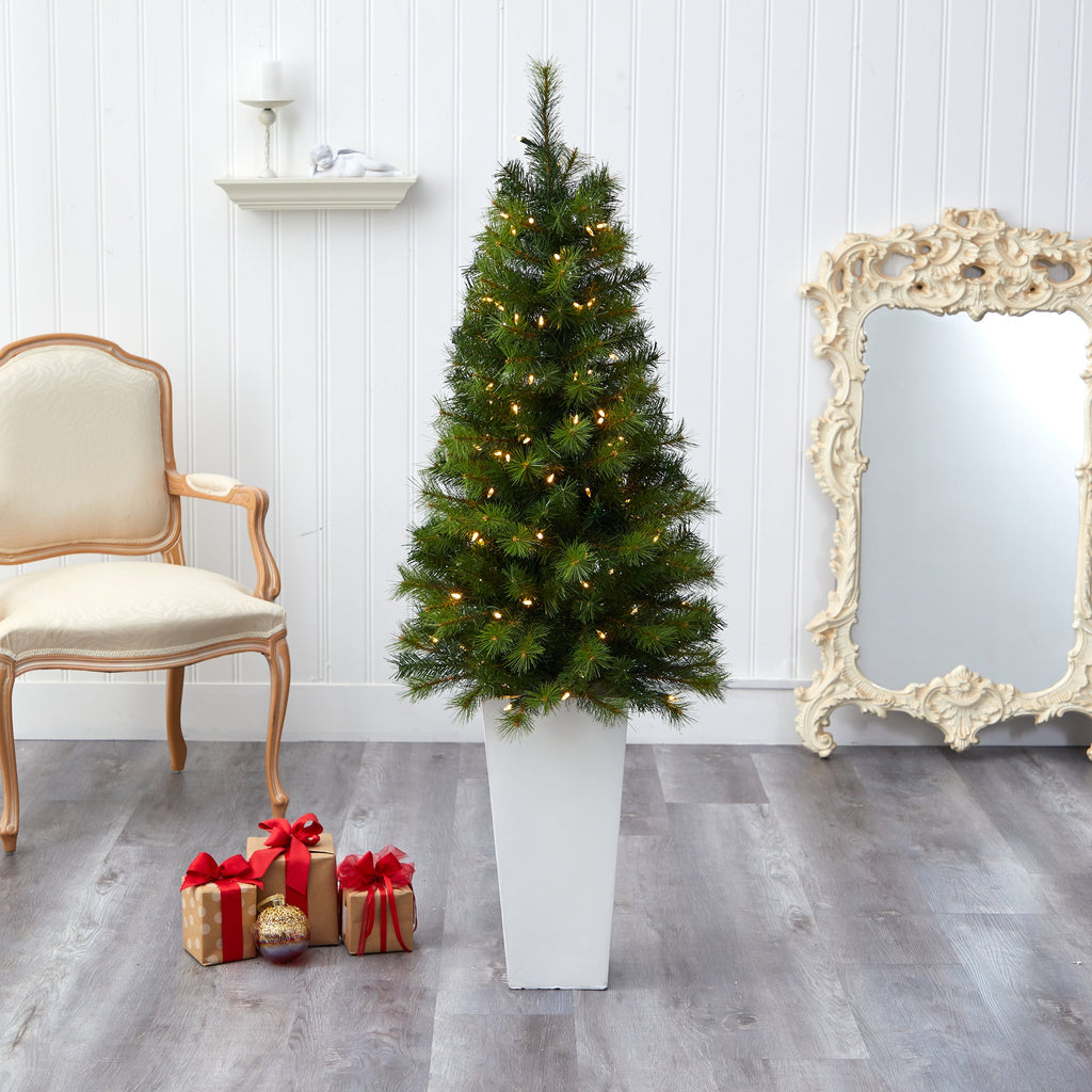 57' Green Valley Pine Artificial Christmas Tree w/ 100 Warm White LED Lights