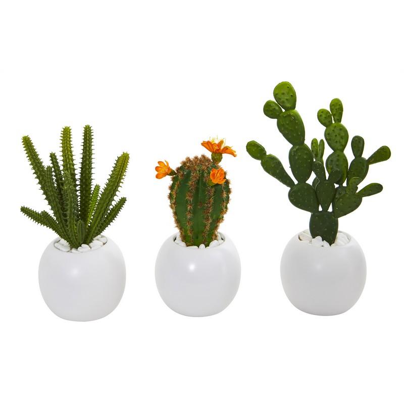 10"  Mix Succulent Artificial Plant in White Planter (Set of 3)
