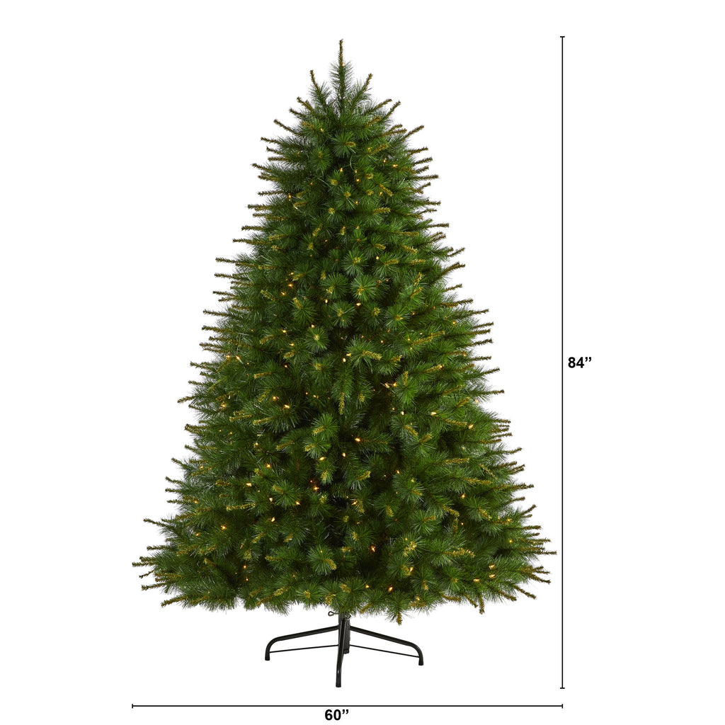 7' New England Pine Artificial Christmas Tree with 400 Clear Lights