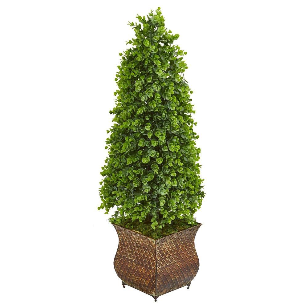 41"  Eucalyptus Cone Topiary Artificial Tree in Metal Planter (Indoor/Outdoor)