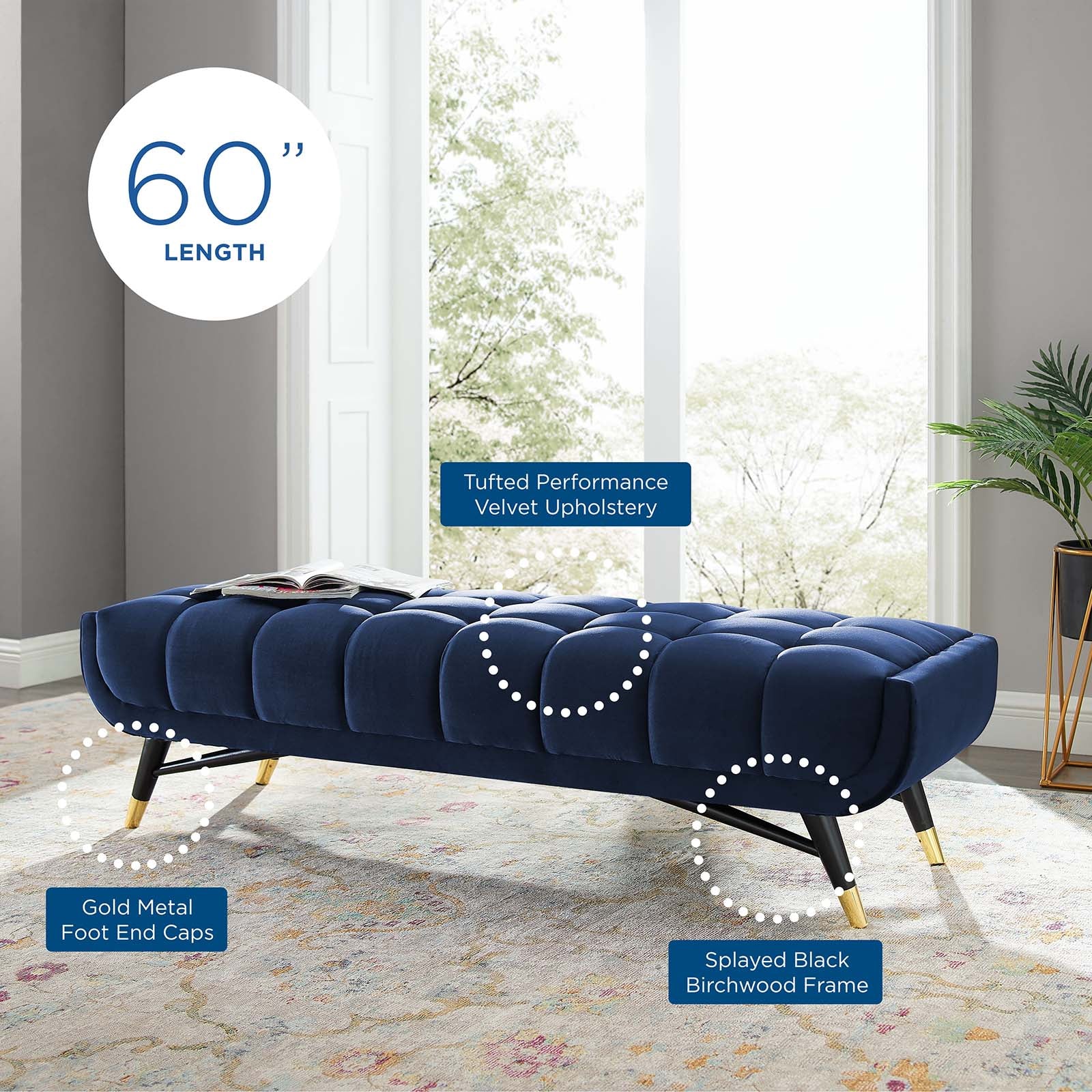 Adept 60" Performance Velvet Bench by Modway
