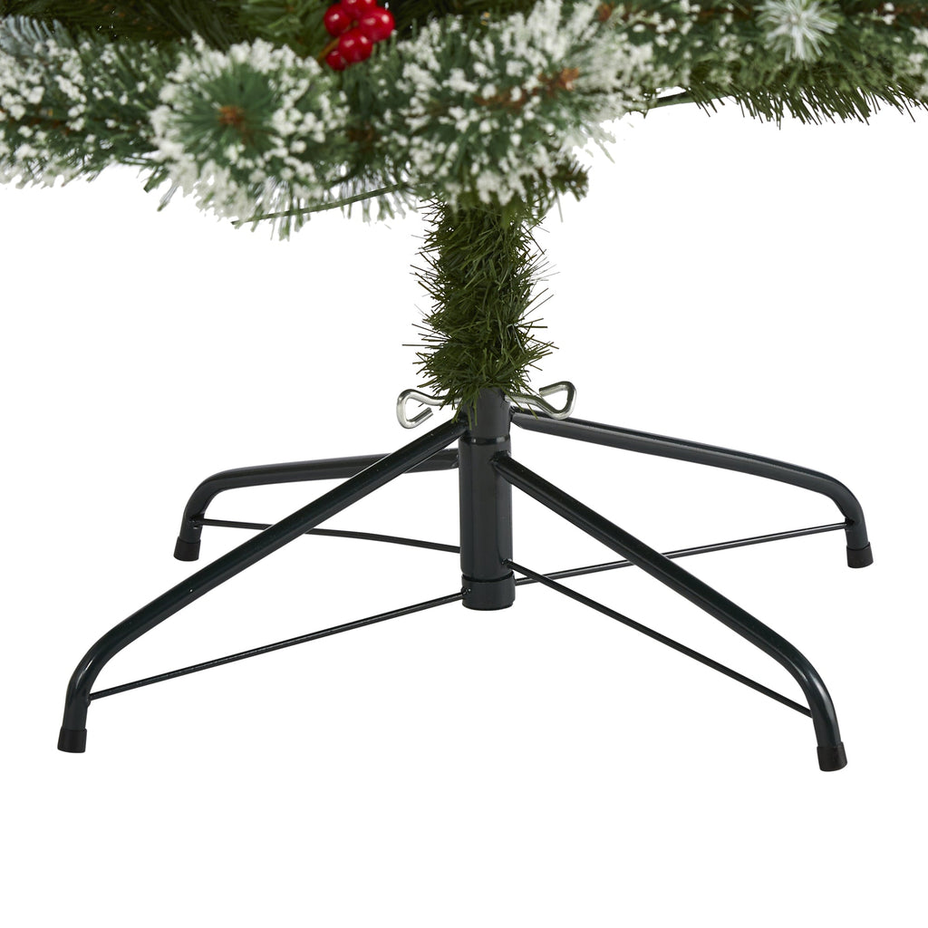 7' Frosted Swiss Pine Artificial Christmas Tree w/ 400 Clear LED Lights & Berrie