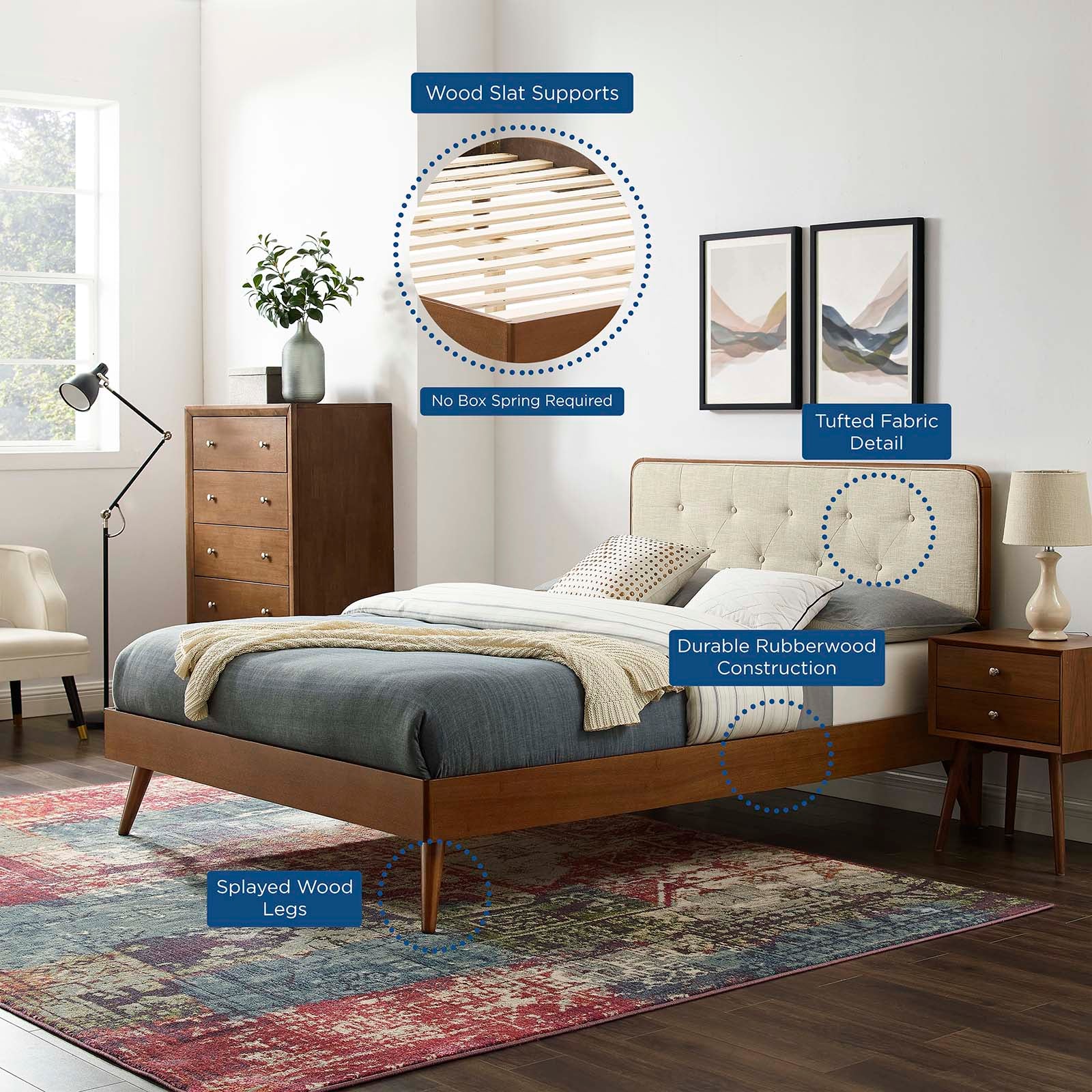 Bridgette Wood Queen Platform Bed With Splayed Legs by Modway