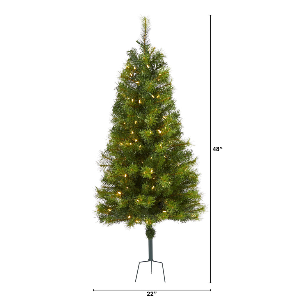 4' Green Valley Pine Artificial Christmas Tree w/ 100 Warm White LED Lights