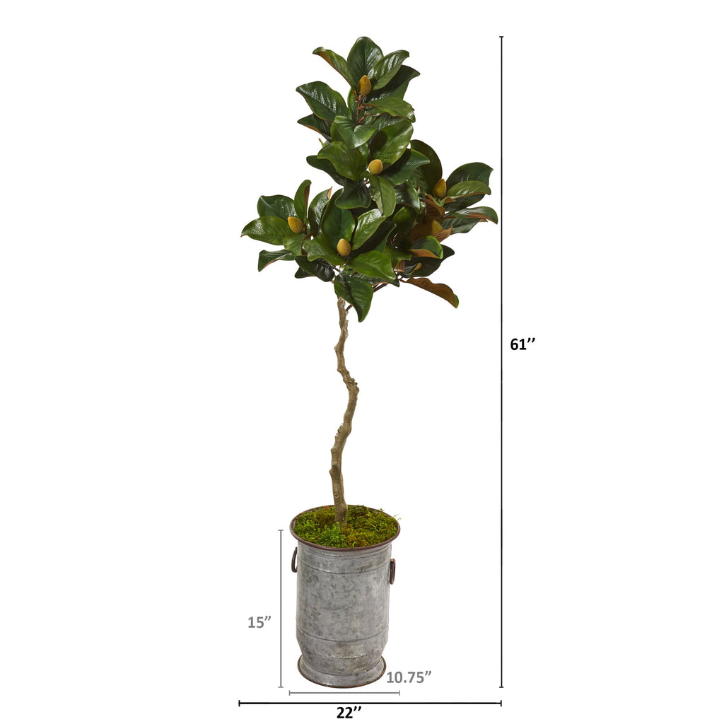 61" Magnolia Artificial Tree in Vintage Metal Planter