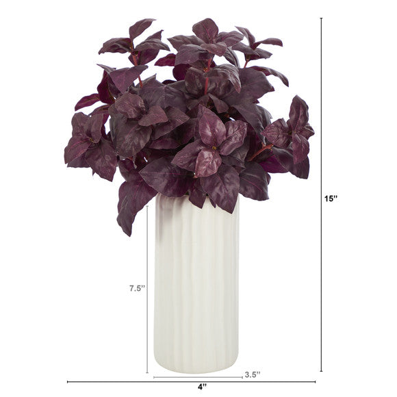 15" Basil Artificial Plant in White Planter