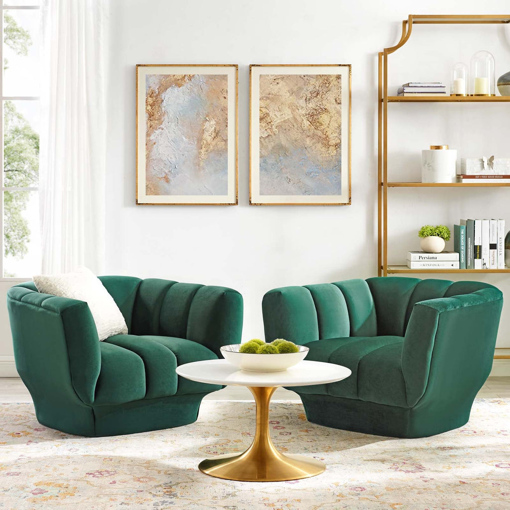 Entertain Vertical Channel Tufted Performance Velvet Armchair Set of 2 by Modway
