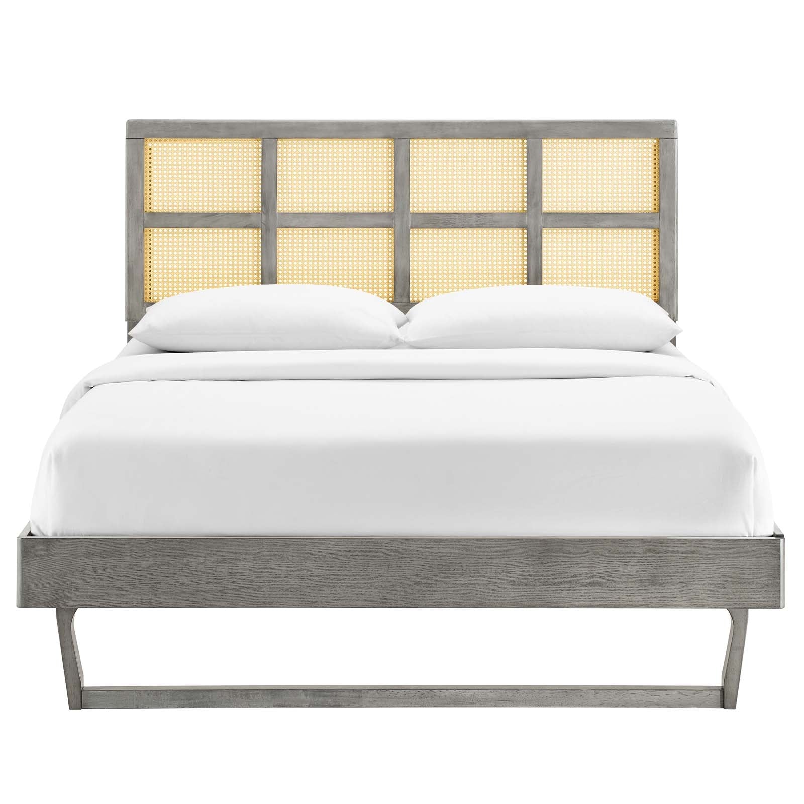Sidney Cane and Wood Queen Platform Bed With Angular Legs by Modway