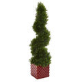 26"  Cedar Spiral Artificial Topiary Tree in Red Ceramic Cube