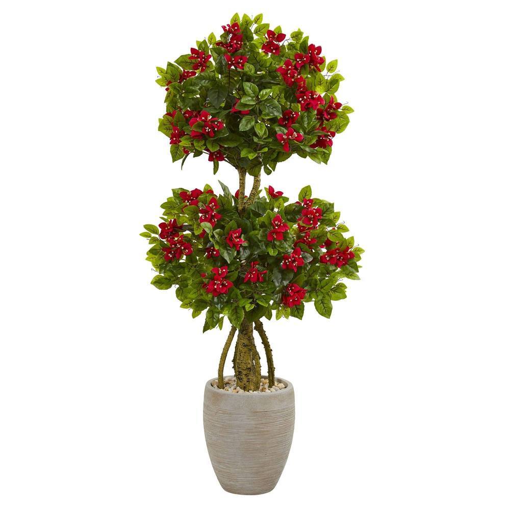 4.5' Double Bougainvillea Topiary Artificial Tree in Oval Planter