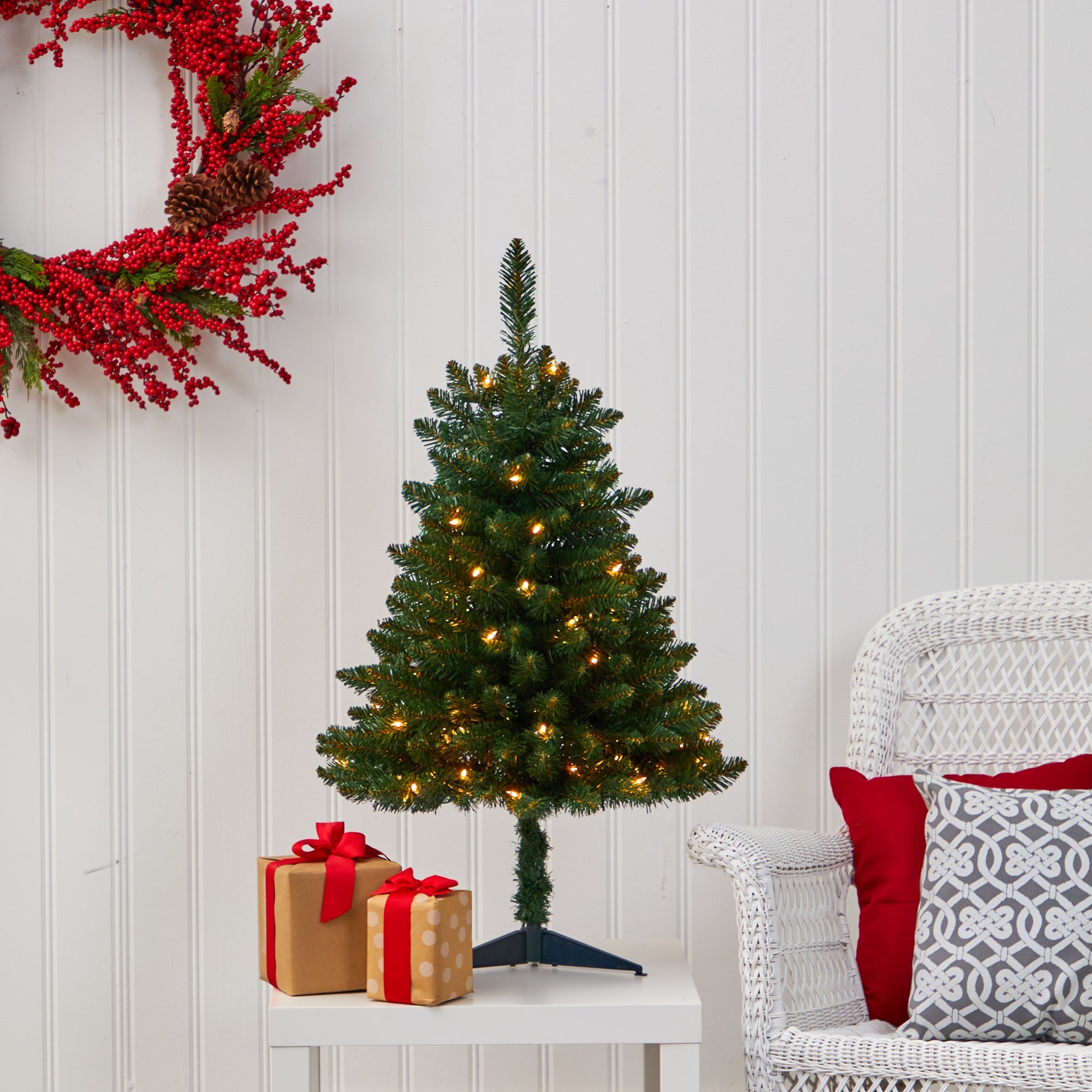 3' Northern Rocky Spruce Artificial Christmas Tree w/ 50 Clear Lights