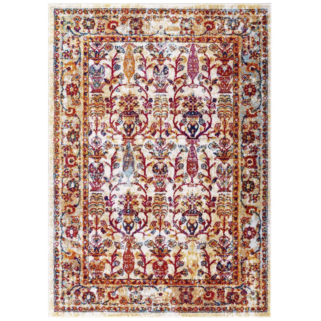 Entourage Jessa Distressed Vintage Floral Lattice 8x10 Area Rug by Modway