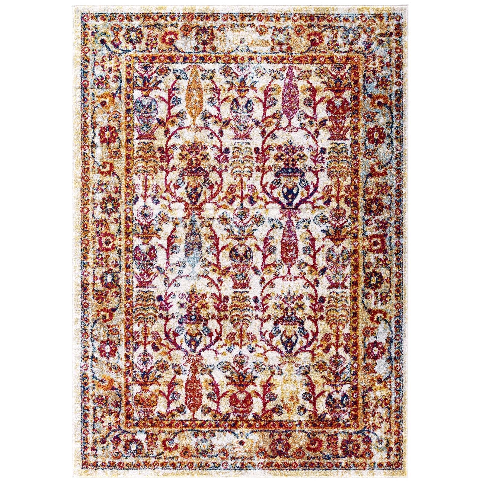 Entourage Jessa Distressed Vintage Floral Lattice 8x10 Area Rug by Modway