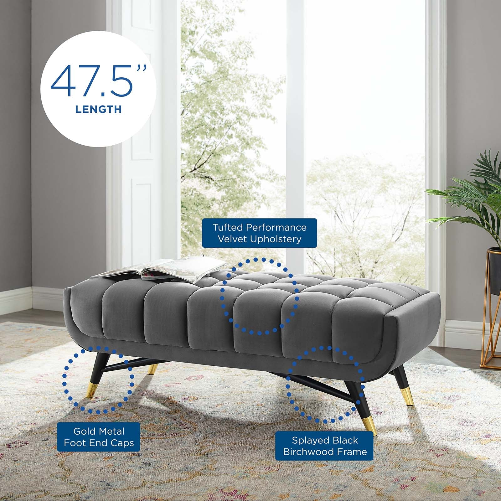 Adept 47.5" Performance Velvet Bench by Modway