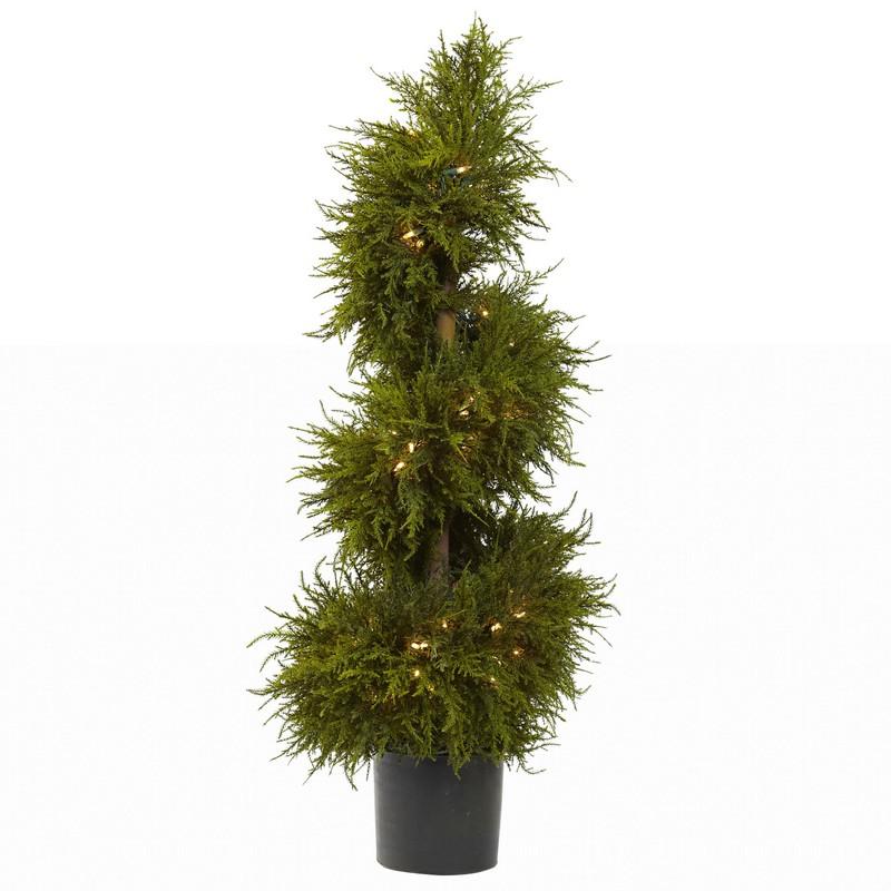 43"  Cedar Spiral Topiary w/Lights