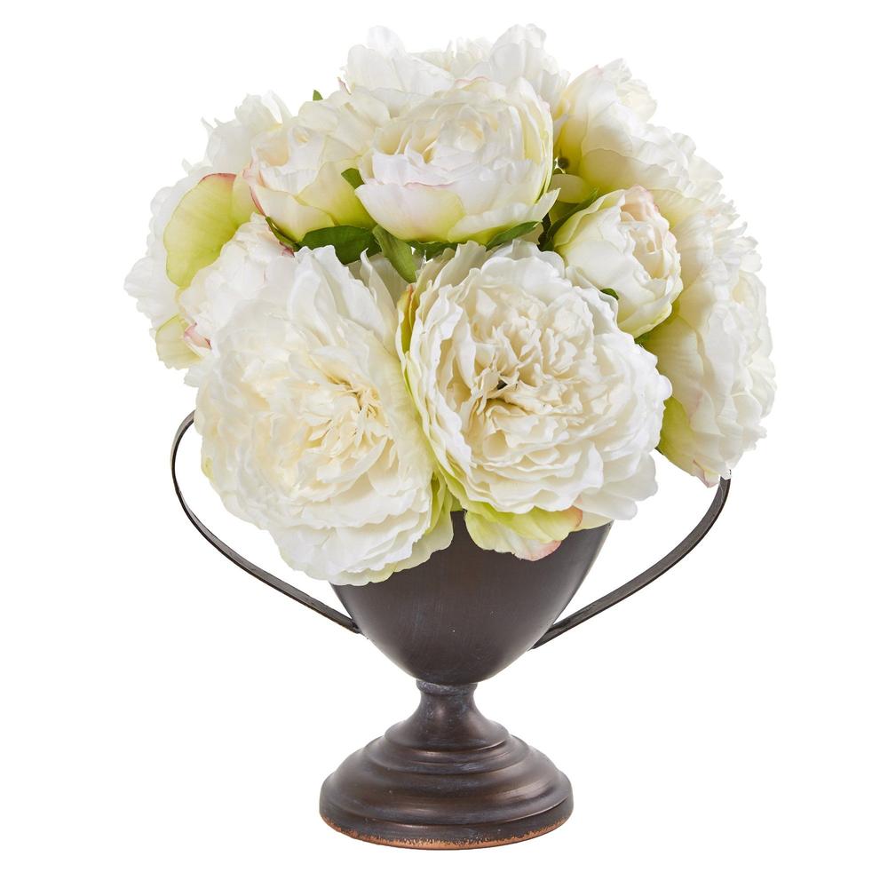 11"  Peony Artificial Arrangement in Metal Goblet