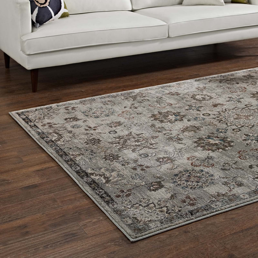 Hana Distressed Vintage Floral Lattice 5x8 Area Rug by Modway