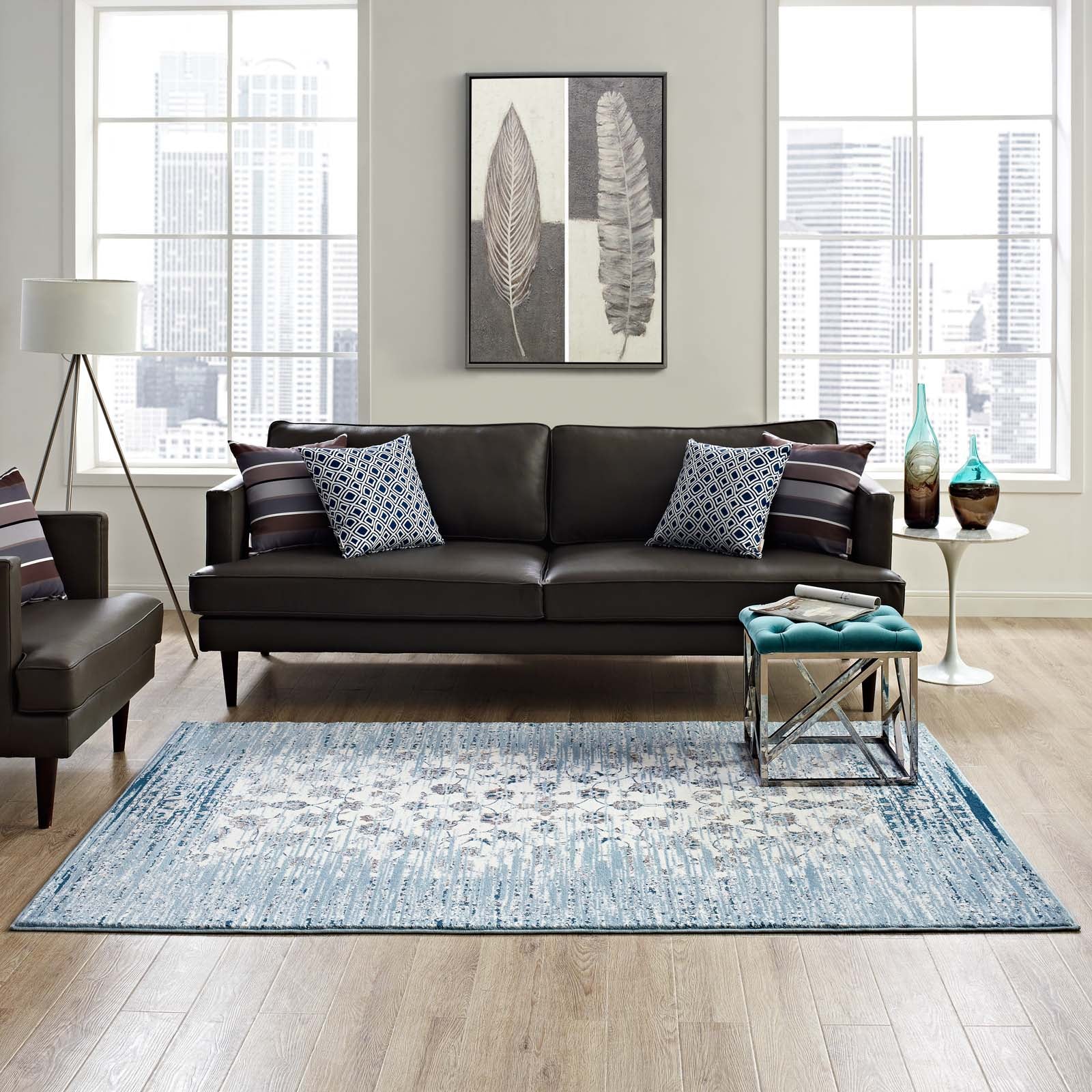 Chiara Distressed Floral Lattice Contemporary 5x8 Area Rug by Modway
