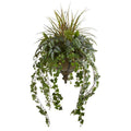45"  Ivy and Mix Greens Artificial Plant in Hanging Metal Bowl