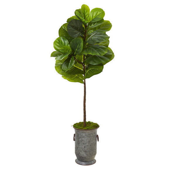 52" Fiddle Leaf Artificial Tree in Vintage Metal Planter (Real Touch)