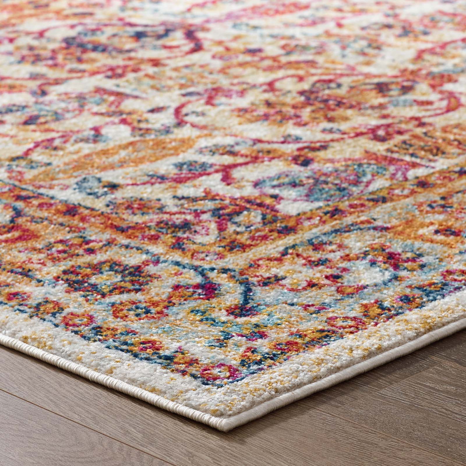 Entourage Jessa Distressed Vintage Floral Lattice 8x10 Area Rug by Modway