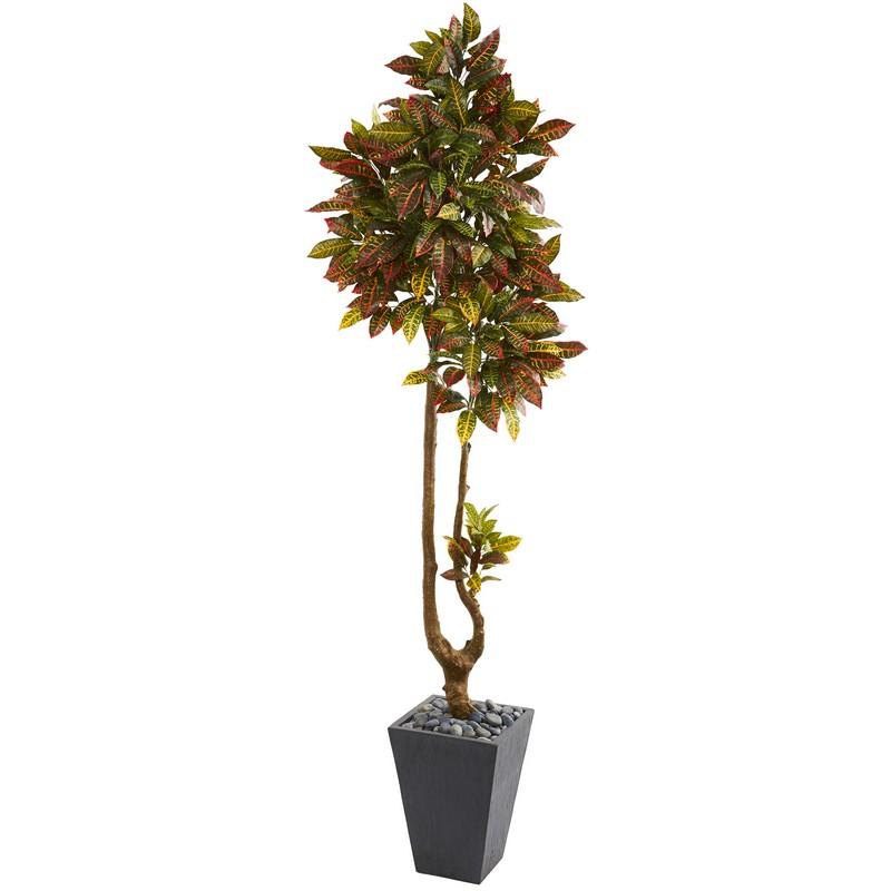 70"  Croton Artificial Tree in Slate Planter