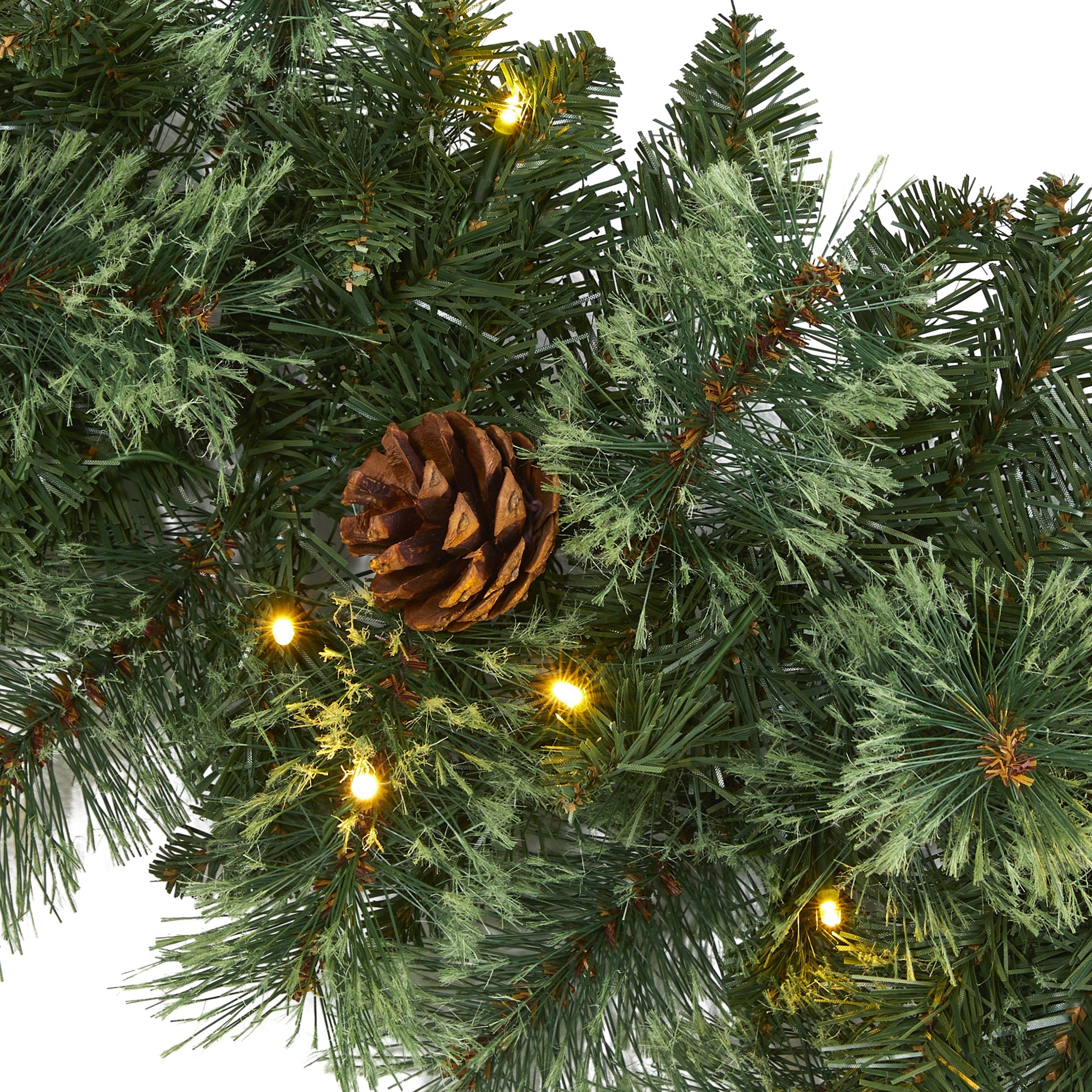 6' White Mountain Pine Artificial Garland w/ 35 White Warm LED Lights/Pinecones