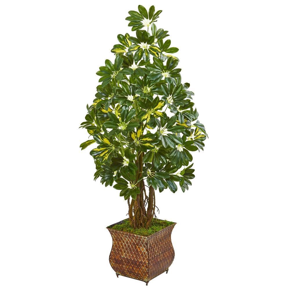 52"  Schefflera Artificial Tree in Brown Metal Planter