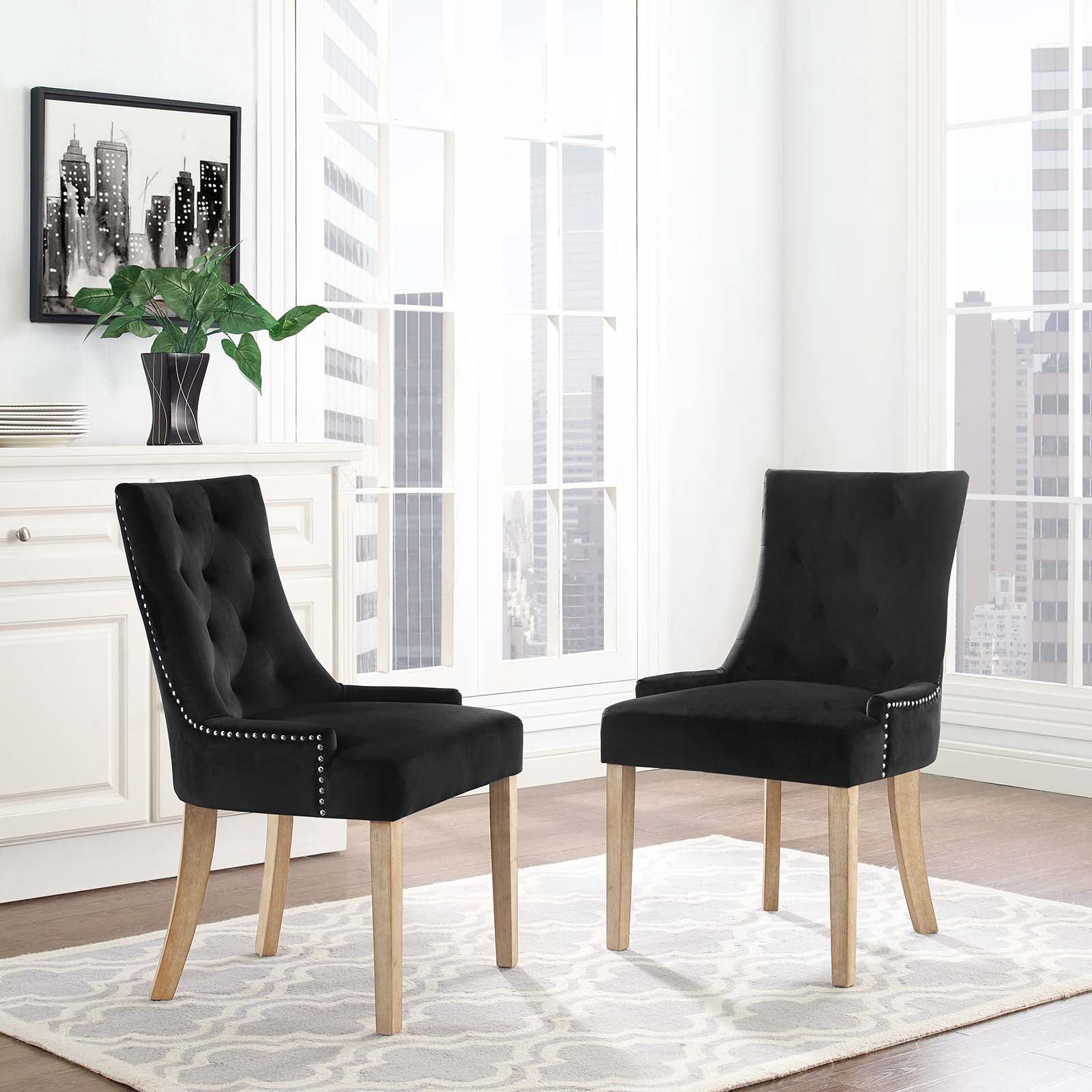 Pose Performance Velvet Dining Chair Set of 2 in Black
