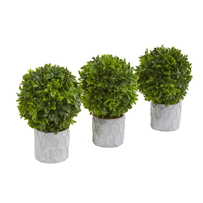 9"  Boxwood Artificial Mini Topiary (Set of 3)