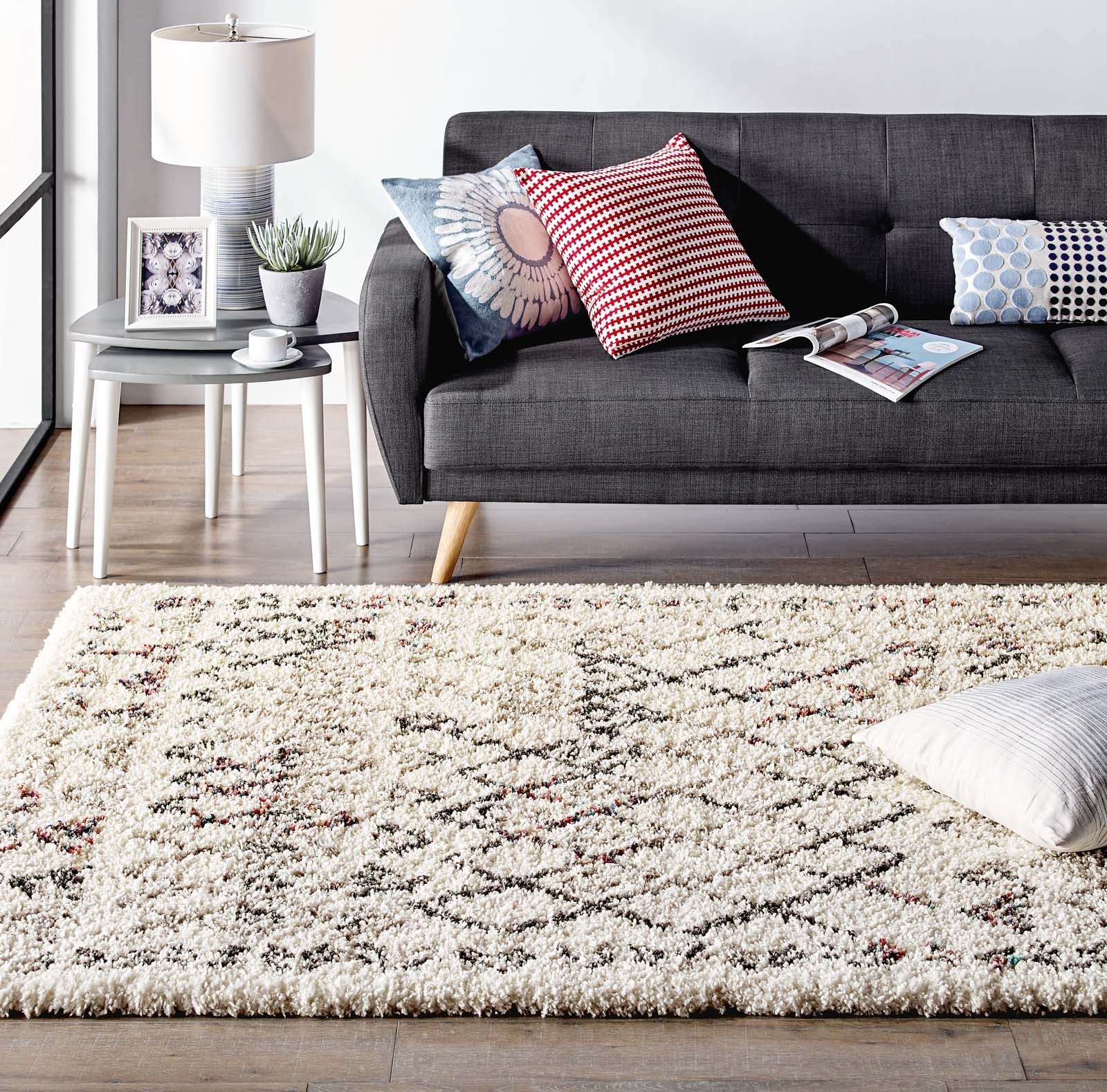 Skadi Rainbow Diamond Shag Area Rug in Multicolor