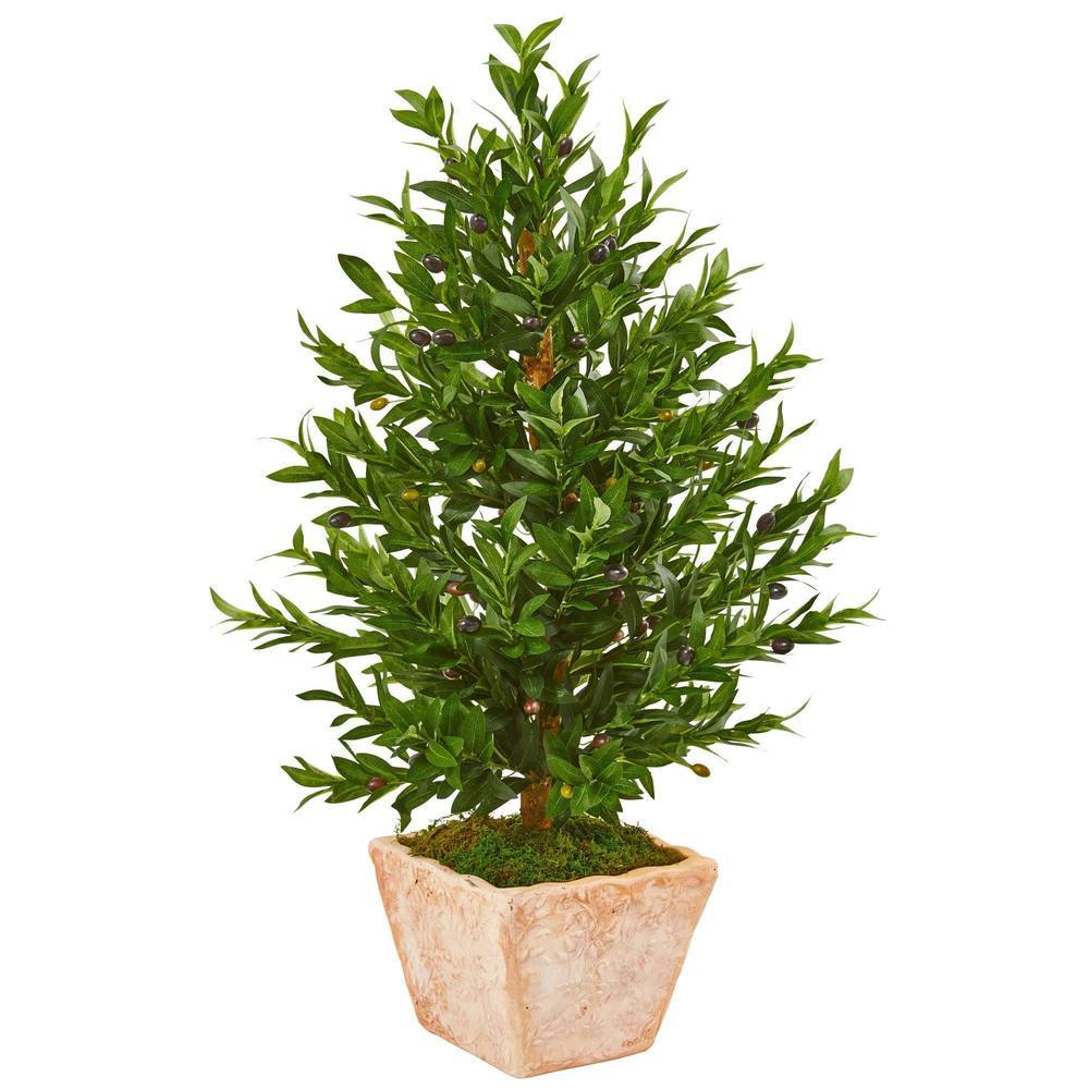 35"  Olive Cone Topiary Artificial Tree in Terra Cotta Planter UV Resistant