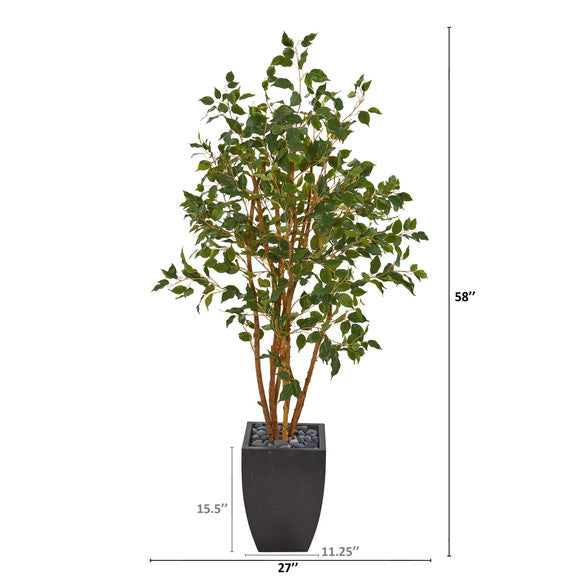 58" Ficus Artificial Tree in Black Planter