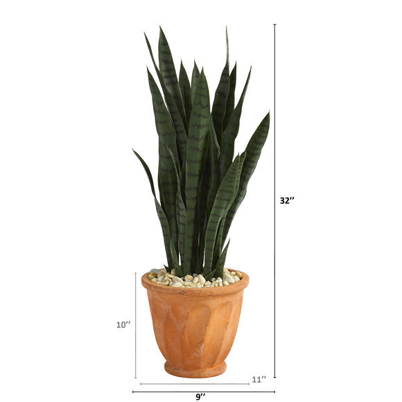 32" Sansevieria Artificial Plant in Terra-Cotta Planter