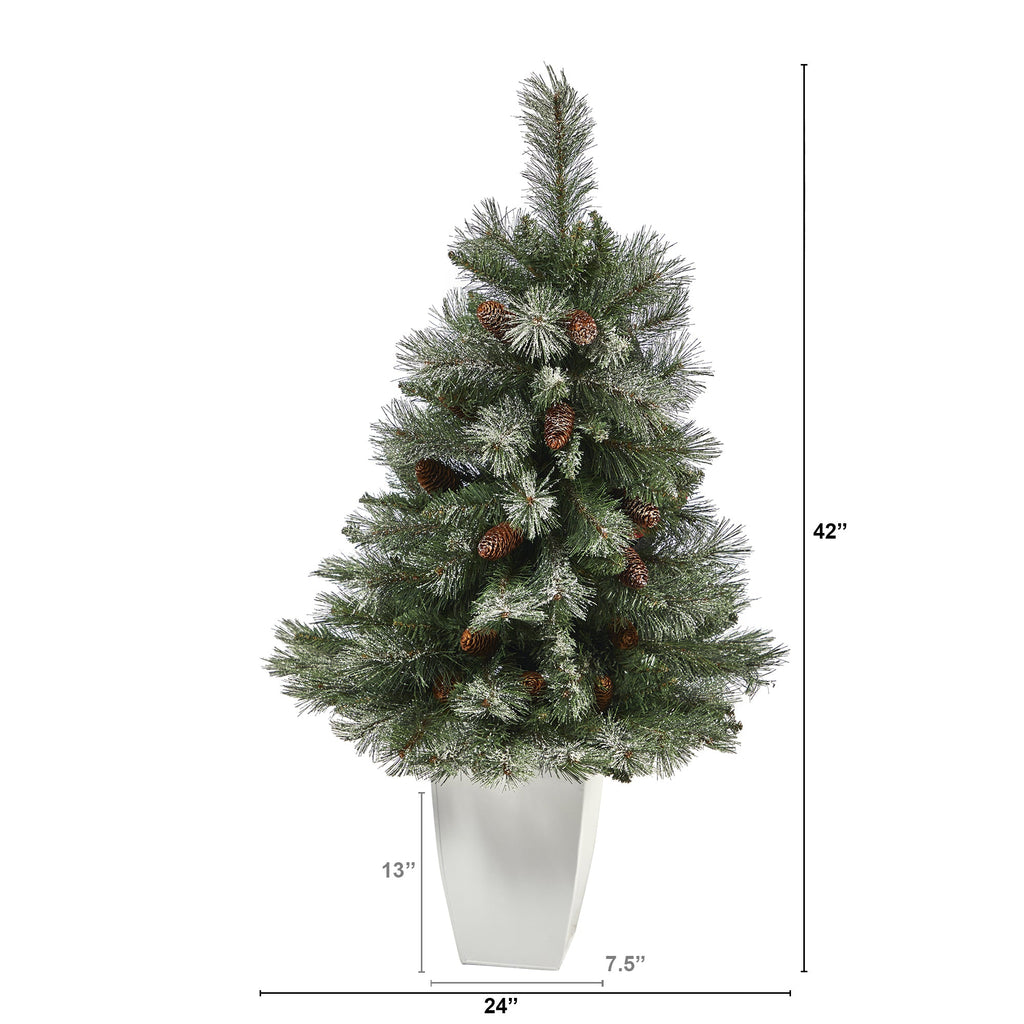 3.5' Snowed French Alps Mountain Pine Artificial Christmas Tree w/ 135 Bendable